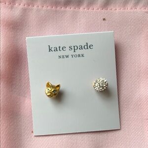 Kate Spade Gold Cat and Silver Crystal Earrings